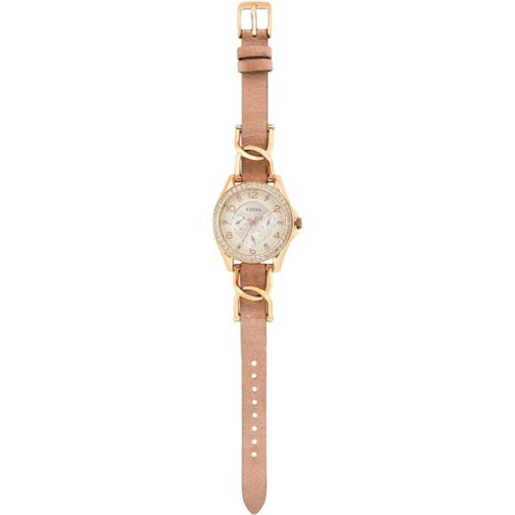 Riley Quartz Stainless Steel and Leather Watch, Rose Gold, Sand (Model: ES3466) main image 5